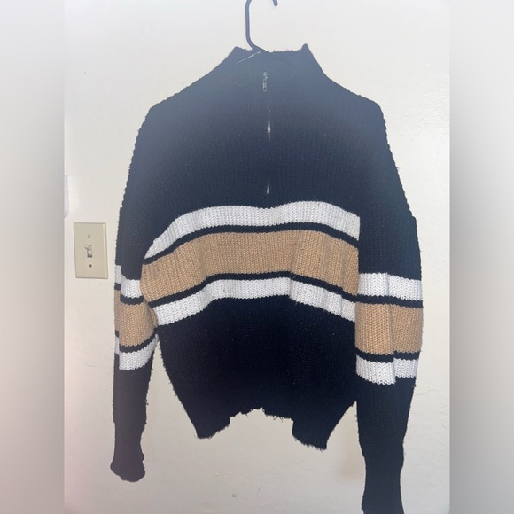Sweaters - Striped Black and Tan Sweater